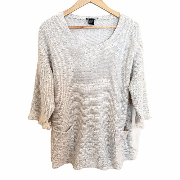 Robert Louis Sweaters - Robert Louis Tunic Sweater Neutral color with pockets fringe sleeves size Large